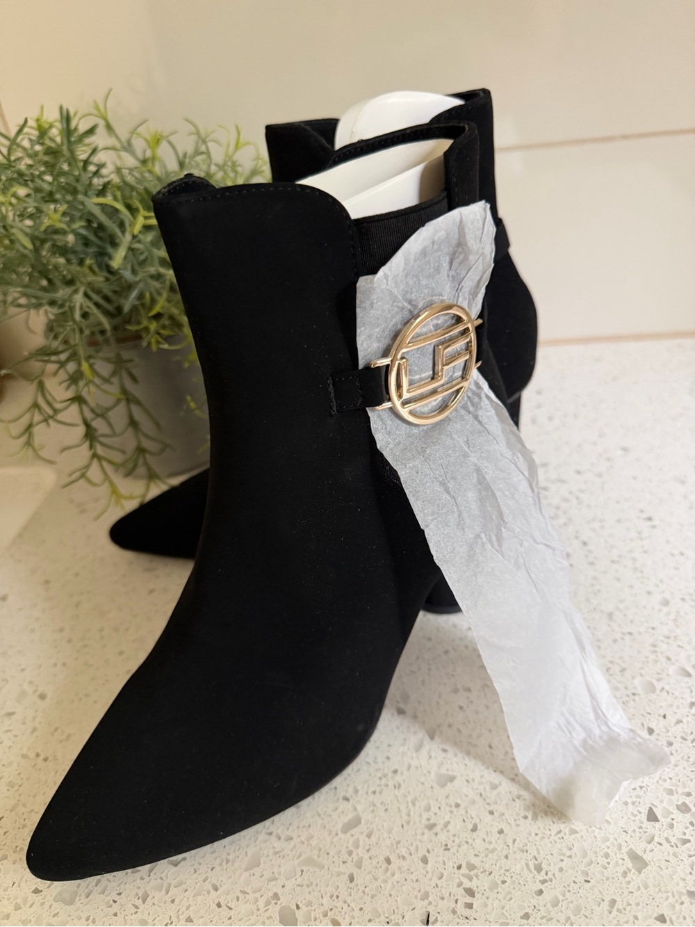 London Fog Black Ankle Boot with Silver LF Emblem
